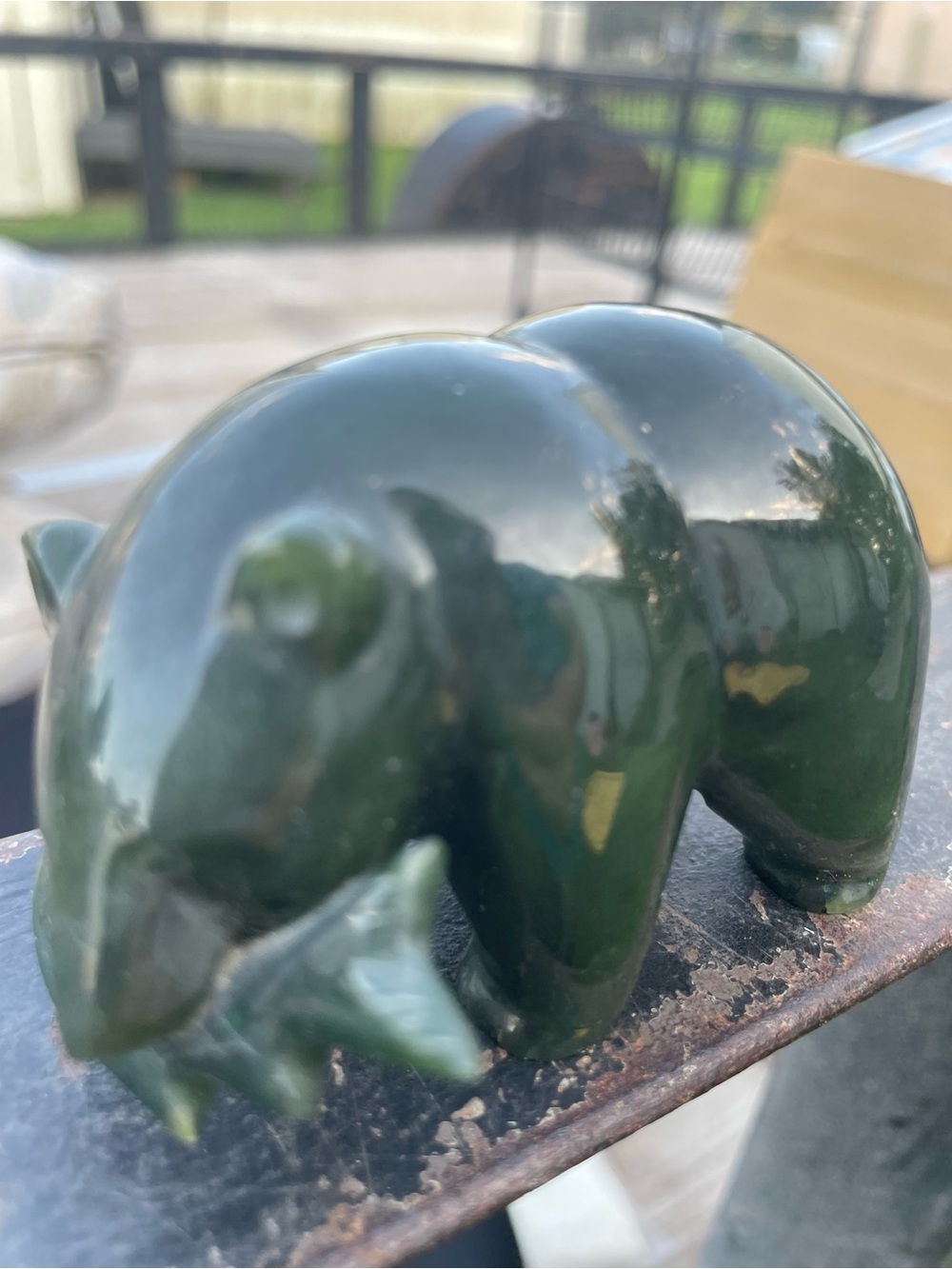 Glossy Dark Green Ceramic Bear Sculpture - Home Art Accent